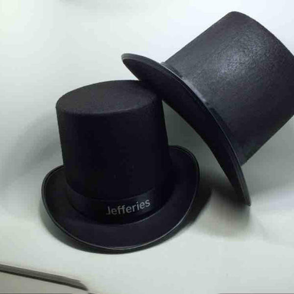 Fashion black round top hat with custom printing logo ribbon