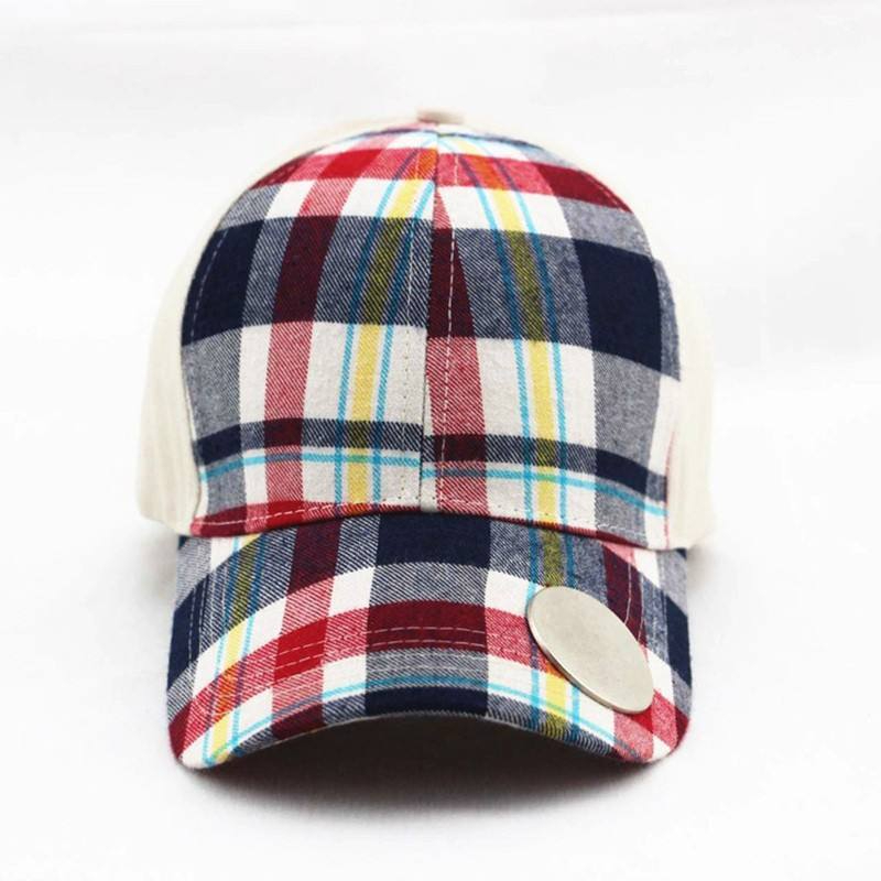 Checked Mesh Baseball Cap With Bottle Opener Unisex Trucker Hat