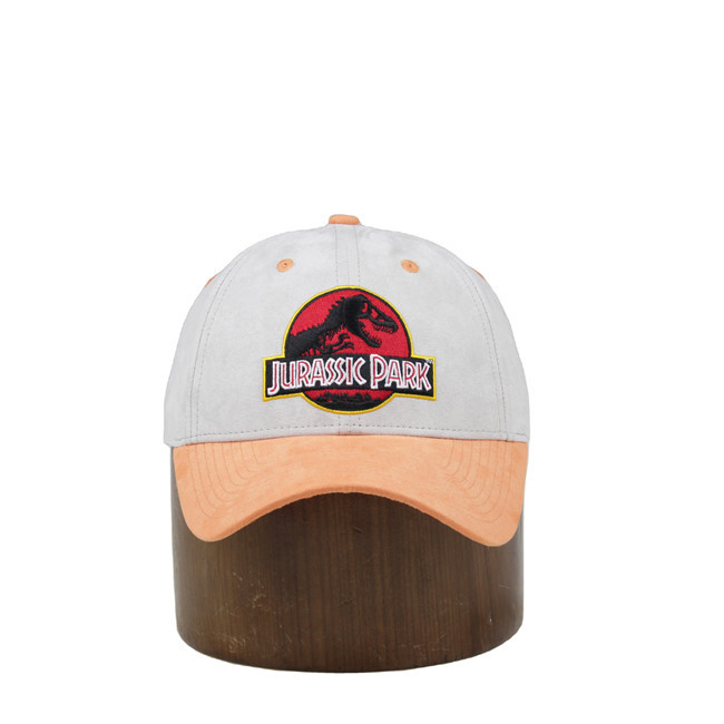 2021 suede fabric cap hot sell jurassic park baseball hat professional OEM logo 5 panel hatscustom cap