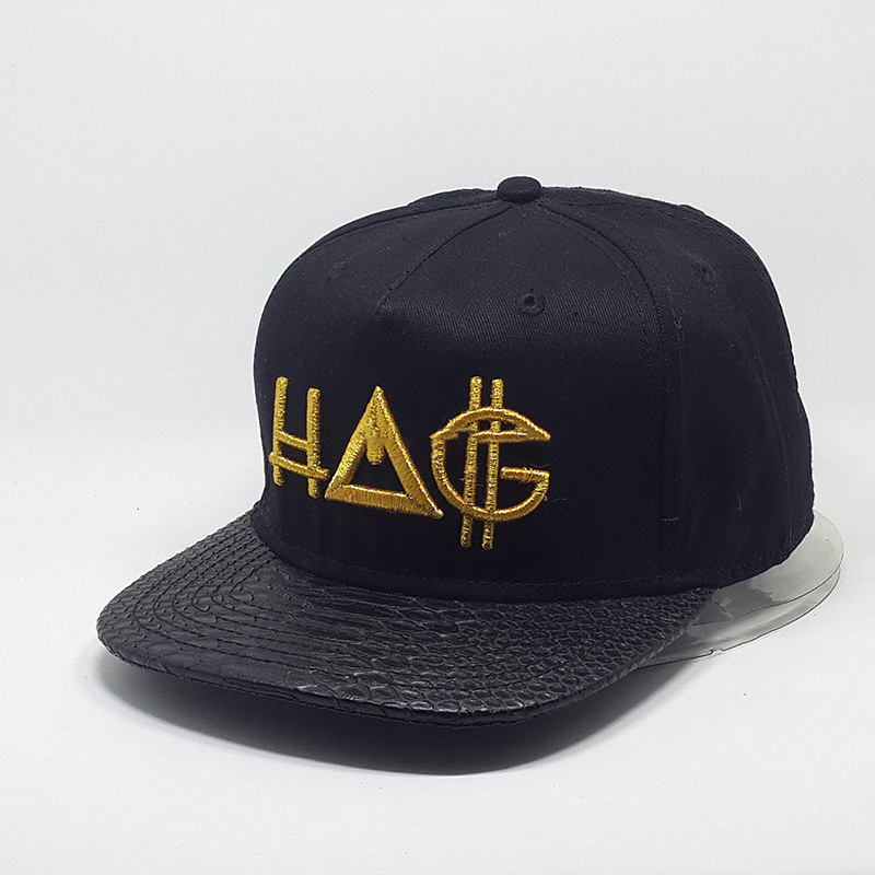 metal thread embroidery snake skin brim snapback cap snapback hat