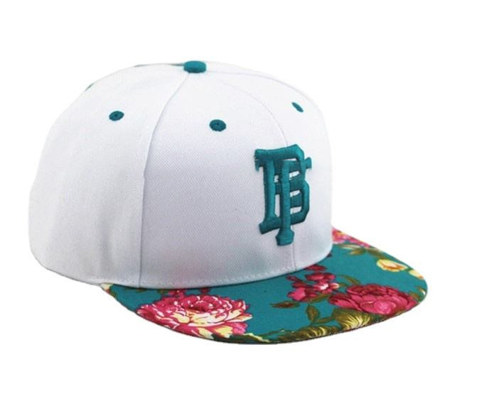 Flowers Image Printed Brim Snapback Cap With 3D Embroidery Logo